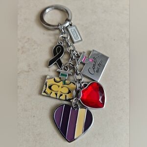 Authentic Coach Multi Charm Keychain with Red Gem & Purple-Striped Hearts